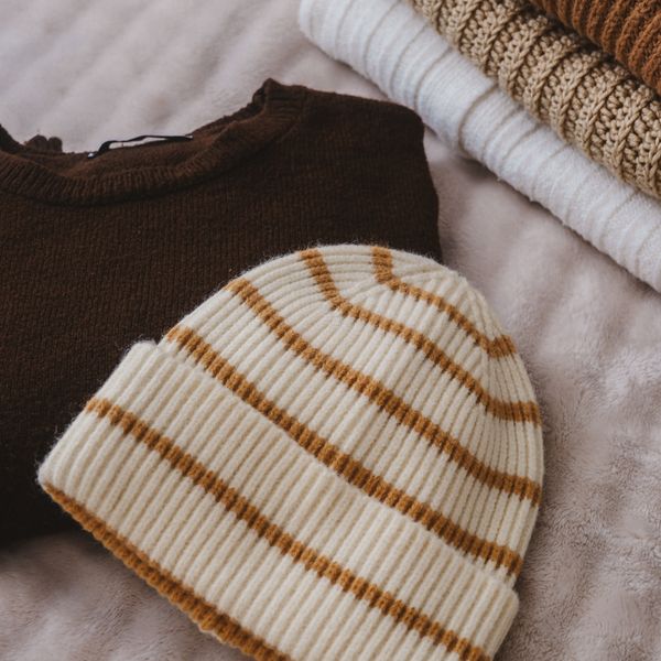 Striped ribbed beanie hat